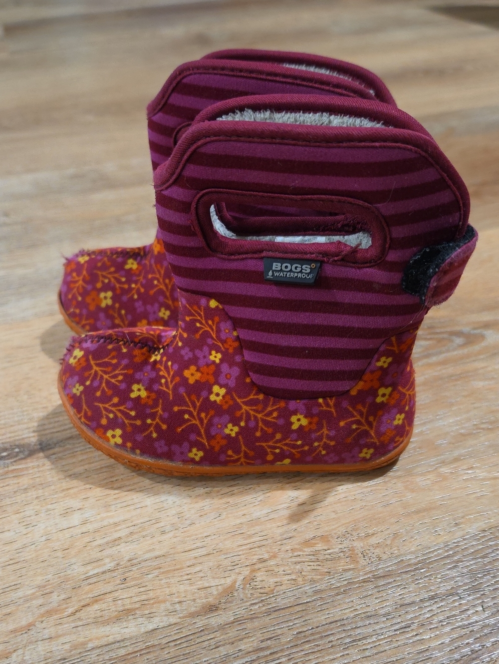 Bogs Kids Burgundy and Orange Floral Winter Boots